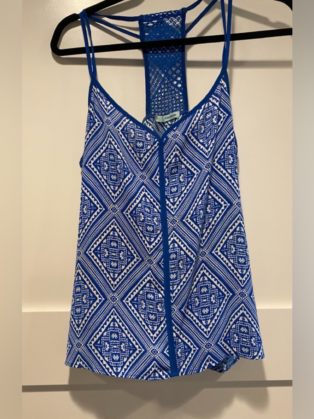 Maurices Blue and White Geometric Racerback Tank size medium